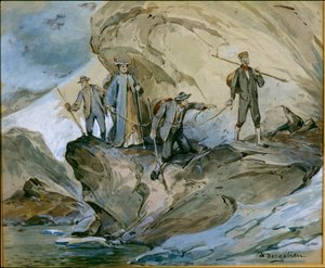 Senderismo sobre el glaciar Hardanger (acuarela sobre papel) de Nils Bergslien