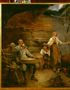 El Señor y la papilla hecha con crema agria (óleo sobre lienzo) de Nils Bergslien