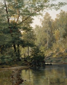 Lago del bosque (pintura al óleo) de Nils Hansteen