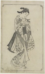 Cortesana sosteniendo una raqueta, 1739 de Nishikawa Sukenobu