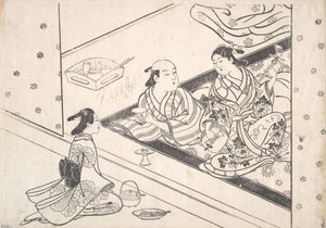 Dama tocando el shamisen, con su amante y asistente cerca de Nishikawa Sukenobu