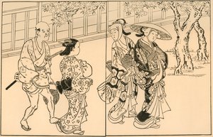 Tres mujeres y un sirviente masculino, 1730, 1924 de Nishikawa Sukenobu