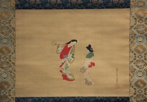 Mujer y asistente, siglo XVIII de Nishikawa Sukenobu