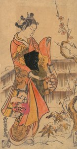 Una joven dama en un jardín de Nishimura Shigenaga