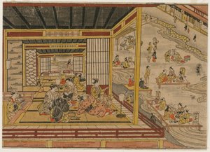 Casa de té junto al río Kamo en Kioto, 1740s de Nishimura Shigenaga
