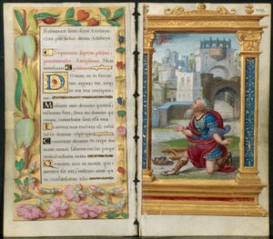 Hojas adyacentes de un Libro de Horas: Salmos Penitenciales y el Rey David en oración, c. 1530-35 de Noel Bellemare