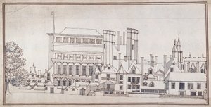 Whitehall con la Puerta de Holbein y la Casa de Banquetes de Inigo Jones, c.1677