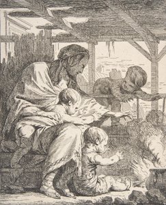 Familia calentando sus manos junto a un fuego, siglo XVIII de Noel Halle