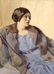 Retrato de la esposa del artista, Celia Fiennes, finales de los años 20 (acuarela sobre lápiz) de Noel Rooke