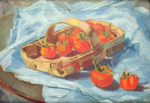 Cesta de tomates, c.1936 (óleo sobre lienzo) de Nora Summers