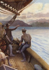 Navegando entre las Islas de los Mares del Sur (litografia en color)