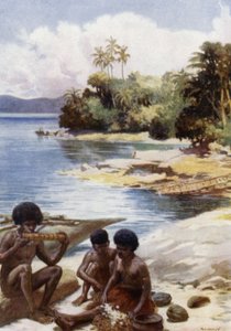 Hora de la cena en Kwato, Nueva Guinea Británica de Norman Hardy