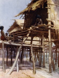 En las Viviendas sobre Pilotes en Hanuabada, Port Moresby, Nueva Guinea Británica de Norman Hardy
