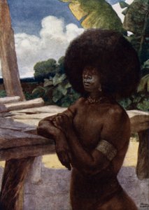 Nativo de Nueva Guinea Británica, mostrando la forma de llevar el cabello de Norman Hardy