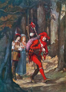 Rosalind y Celia en el Bosque de Arden. Como gustéis - Acto II, Escena 4 (litografía en color)