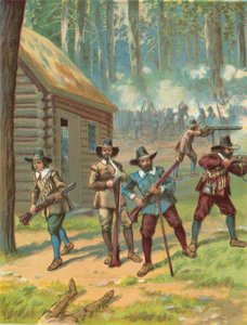 Los peregrinos luchando contra los indios
