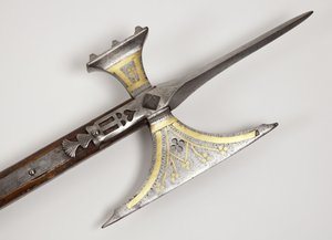 Hacha de guerra, finales del siglo XV (acero, latón y madera de fresno) de Northern European School