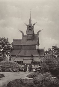 Fantoft, Stave-Church, Bergen (fotografía en B/N)
