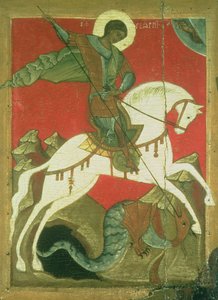 Icono de San Jorge y el Dragón de Novgorod School