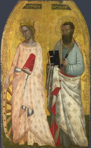 Santos Catalina y Bartolomé, c.1350 (temple al huevo sobre madera) de Nuzi Allegretto and Ghissi Francescuccio (fl.1345 74)