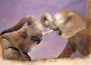 Elefantes jugando, 2001 (acrílico sobre lienzo) de Odile Kidd