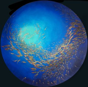 Pez de cristal 3, 2012 (acrílico sobre lino en marco de tulipán) de Odile Kidd