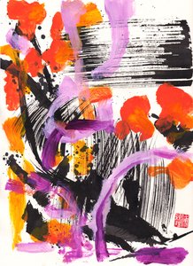 Bach Encounter Floral Ink Abstraction, 2021 (tinta y color sobre papel Xuan) de Odilia W. Y. Fu