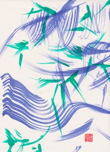 Zen Green Bamboo Abstraction 1, 2020 (acrílico sobre papel Xuan)