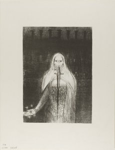 Y tenía en su mano derecha siete estrellas; y de su boca salía una espada aguda de dos filos, placa 1 de 12 de Odilon Redon