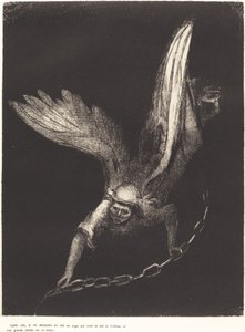 Después de esto vi descender del cielo un ángel que tenía la llave del abismo y una gran cadena en su mano de Odilon Redon