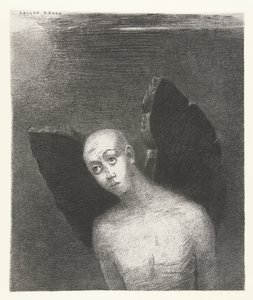 El ángel caído despliega sus alas negras
L