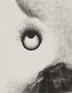 Por todas partes los ojos arden, lámina 9 de La tentación de San Antonio (1ª serie) de Odilon Redon