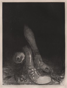 Caen flores y aparece la cabeza de una pitón de Odilon Redon