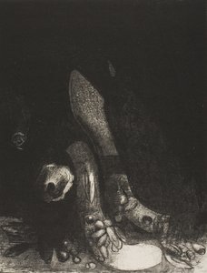Las flores caen y aparece la cabeza de una pitón, lámina 5 de 24 de Odilon Redon