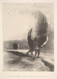 A la sombra del ala, la criatura negra mordió de Odilon Redon