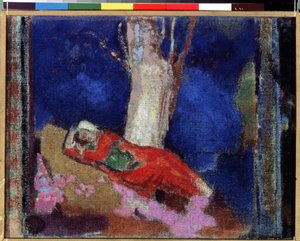 ""Mujer joven acostada debajo de un árbol"" (Una mujer acostada debajo del árbol) Pintura de Odilon Redon (1840-1916) 1900-1901 Gouache y témpera. Nabis. Museo del Hermitage, San Petersburgo (San Petersburgo) de Odilon Redon
