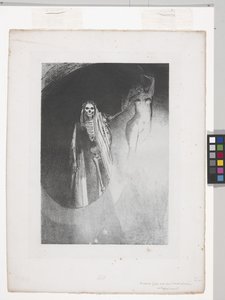 Muerte: "Soy yo quien te pone serio... (Death: It Is I Who Make You Serious) (litografía sobre papel chine appliqué) de Odilon Redon