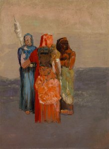 Les Moires (Las tres Parcas) (las tres deidades del destino de la mitología antigua o Parcas de los romanos) - Pintura de Odilon Redon (1840-1916), óleo sobre lienzo (32,4 x 23,8 cm) de Odilon Redon