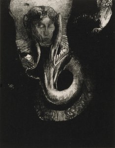 Oannes: "Yo, la primera conciencia en el Caos, surgí del abismo para endurecer la materia, para determinar formas," placa 14 de La Tentación de San Antonio (3ª serie) de Odilon Redon
