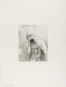 Ella saca de su pecho una esponja, perfectamente negra, y la cubre de besos, lámina 8 de 24 de Odilon Redon