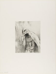 Ella saca de su pecho una esponja, perfectamente negra, y la cubre de besos, lámina 8 de 24 de Odilon Redon