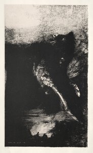 La quimera de ojos verdes se vuelve, ladra de Odilon Redon
