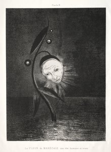 La flor del pantano, una cabeza humana triste de Odilon Redon