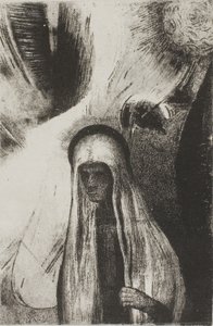 La anciana: ¿De qué tienes miedo? ¿Un gran agujero negro? ¿Quizás está vacío?, placa 19 de 24 de Odilon Redon