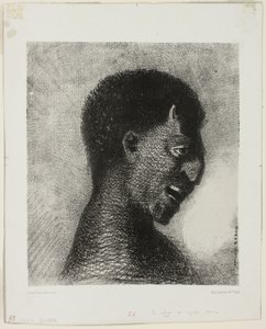 El sátiro con la sonrisa cínica, placa 5 de 8 de "Los orígenes" de Odilon Redon