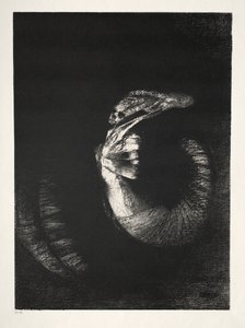 La tentación de San Antonio Primera serie: Es un cráneo coronado con rosas..., 1888 de Odilon Redon