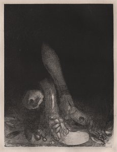 La tentación de San Antonio: Las flores caen y aparece la cabeza de una pitón, 1896 de Odilon Redon