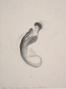 Mujer con un Toque y una Cola de Sirena de Odilon Redon