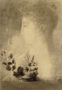 Mujer de perfil con una corona de laurel de Odilon Redon
