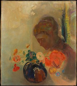 Mujer con un jarrón de flores de Odilon Redon